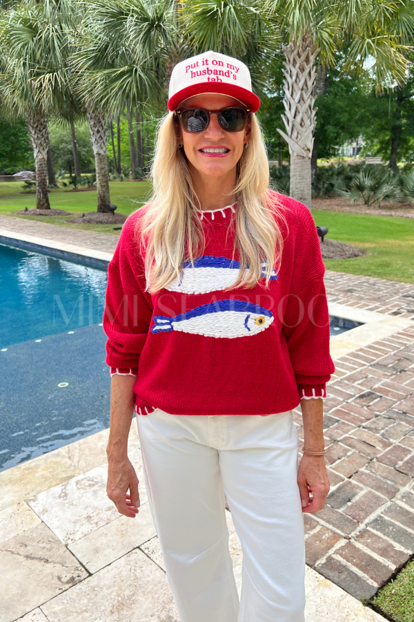 Thisbe sweater, red fish