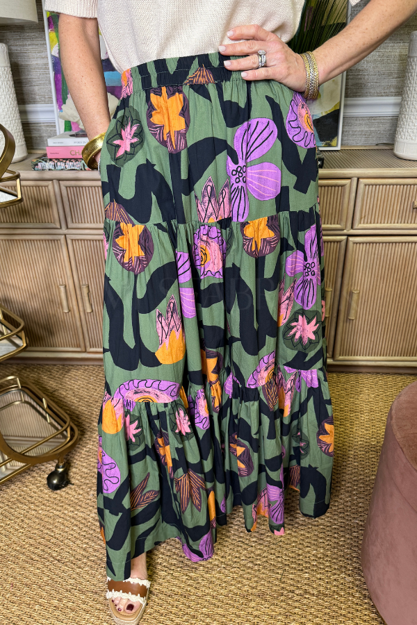 Tiered Maxi Skirt, Bergen Olive by Oliphant