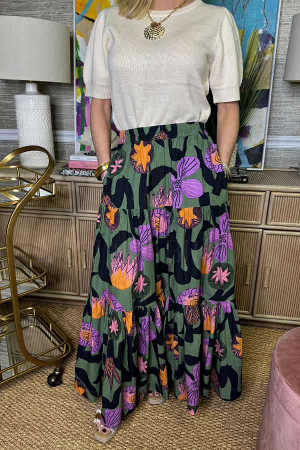 Tiered Maxi Skirt, Bergen Olive by Oliphant