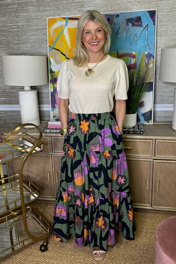 Tiered Maxi Skirt, Bergen Olive by Oliphant