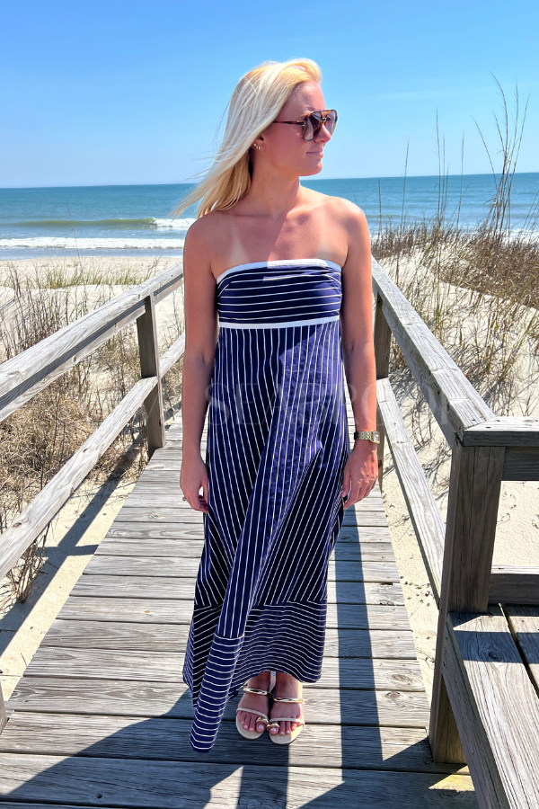 Timothy Dress, Indigo Stripe