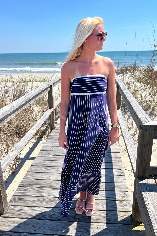 Timothy Dress, Indigo Stripe