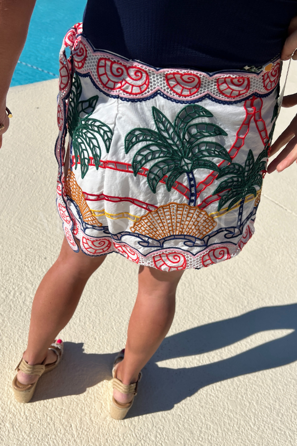Tropical Graphic Richilieu coverup Skirt by Farm Rio