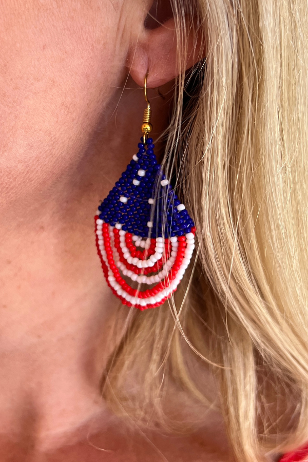 US Flag Round Fringe Earrings