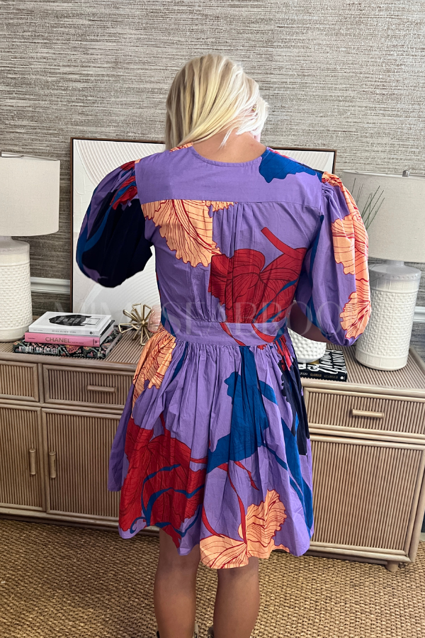 V-Neck Puff Mini Dress, Hague Lavender