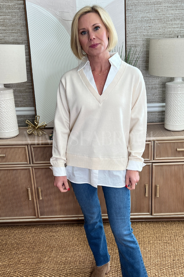 Whelan top, cream/white