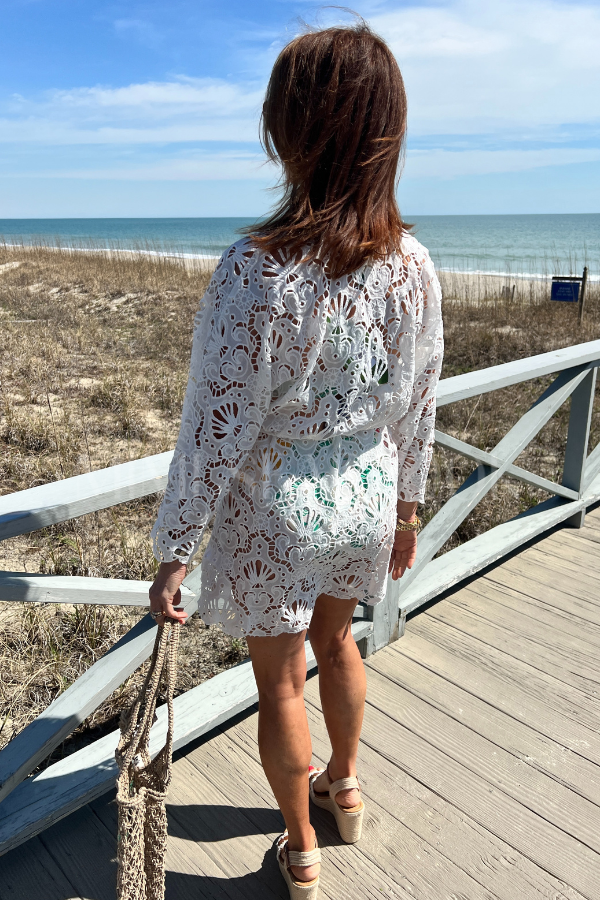 White Seashell Eyelet Coverup Dress by Farm Rio