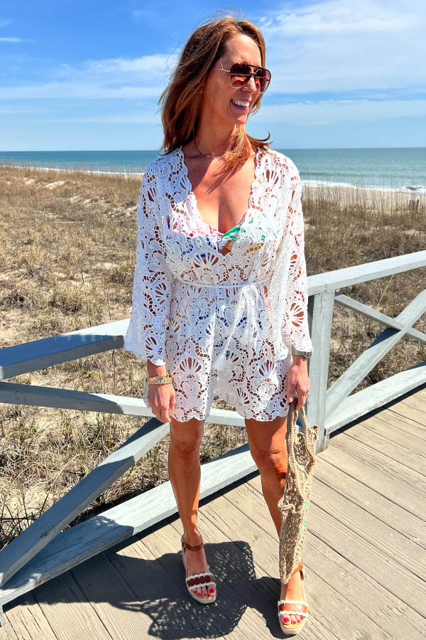White Seashell Eyelet Coverup Dress by Farm Rio