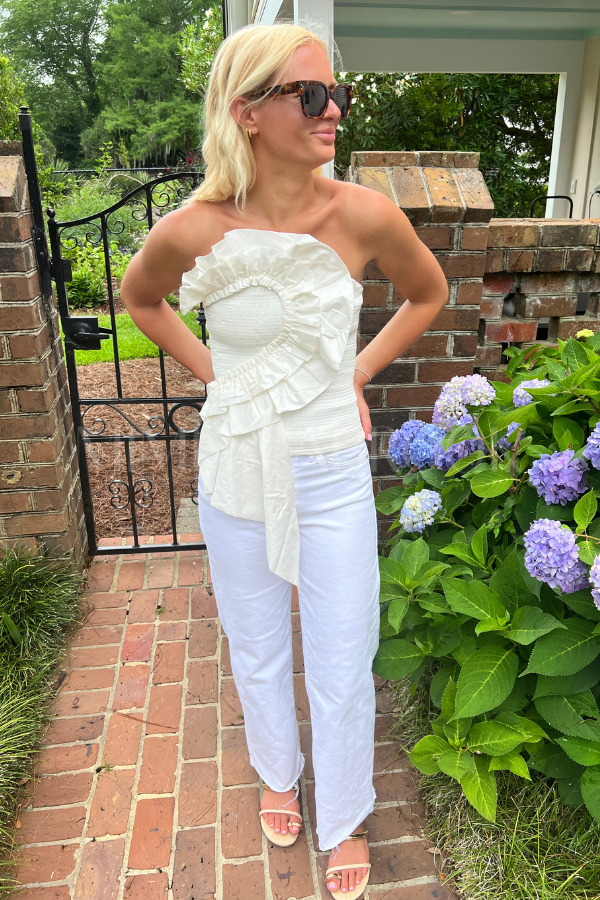 White Smocked Top by Farm Rio