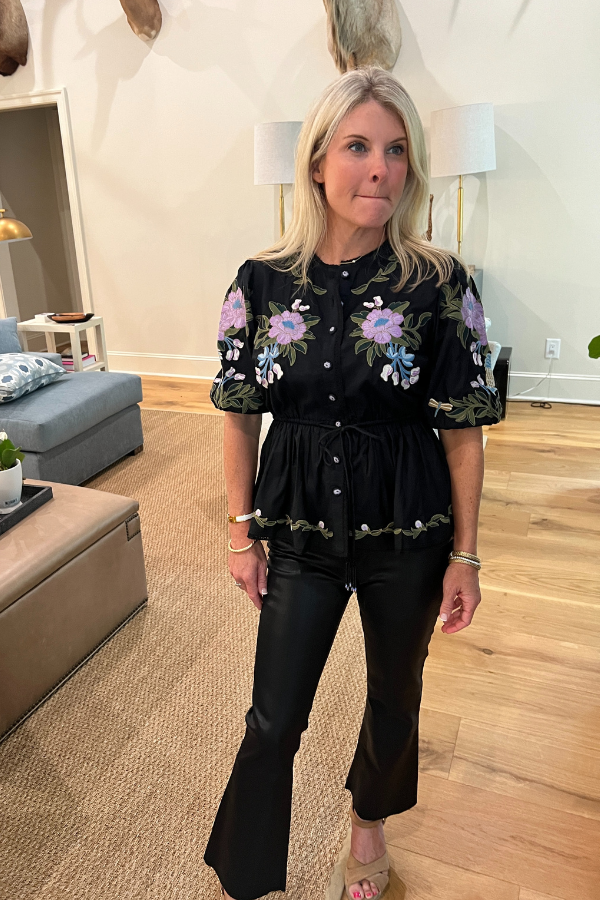 Winter Garden Embroidered Short Sleeve Blouse by Farm Rio