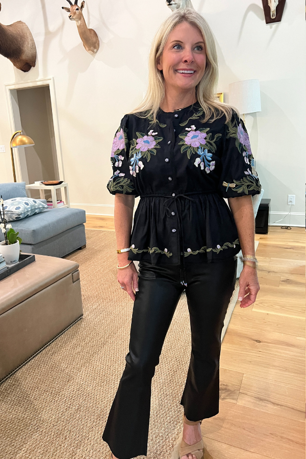 Winter Garden Embroidered Short Sleeve Blouse by Farm Rio