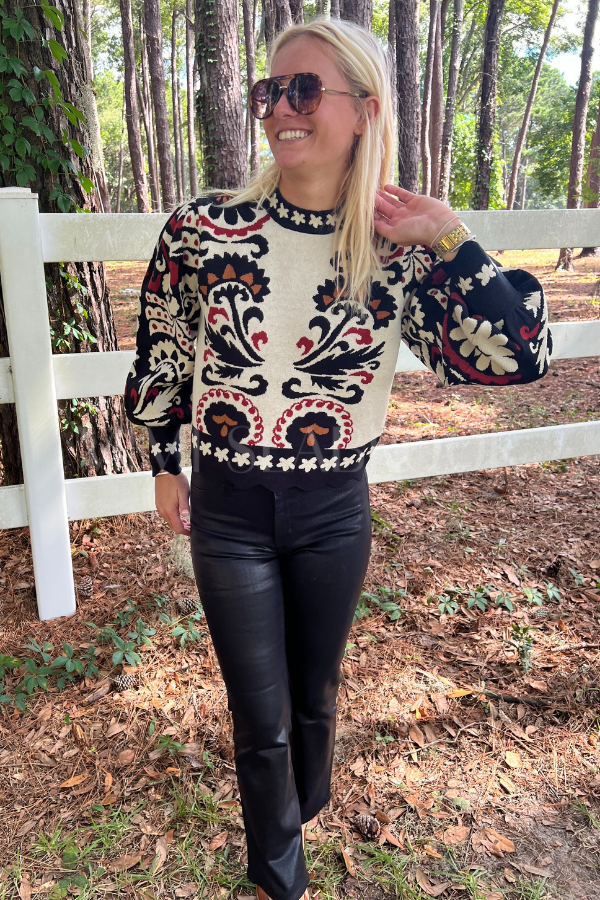 Winter Tapestry Stripes Knit Sweater by Farm Rio