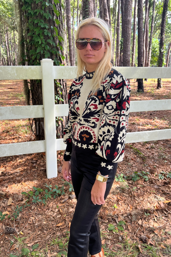 Winter Tapestry Stripes Knit Sweater by Farm Rio