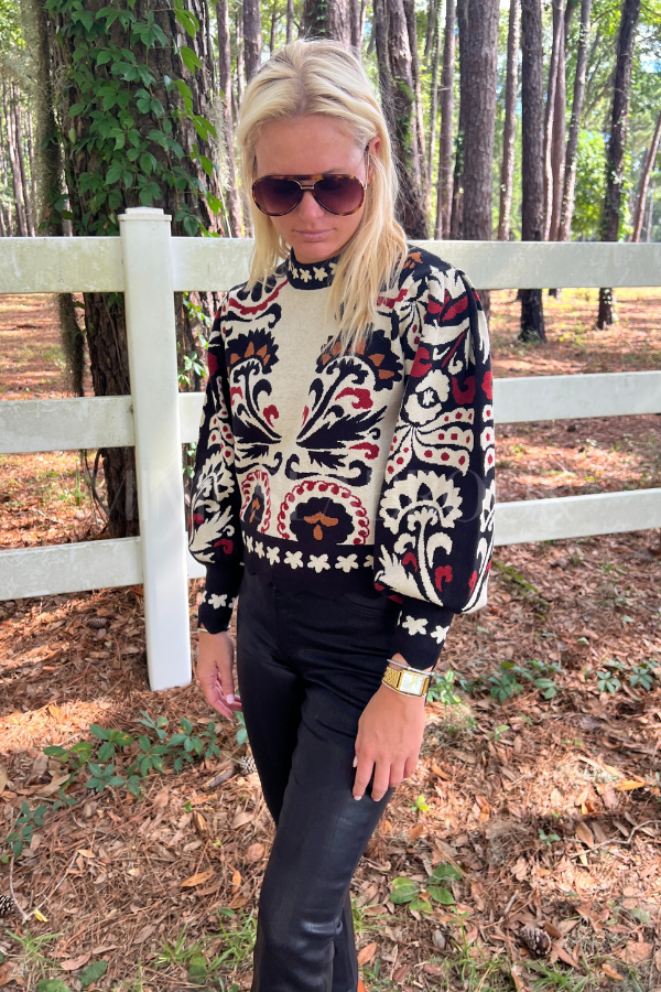 Winter Tapestry Stripes Knit Sweater by Farm Rio