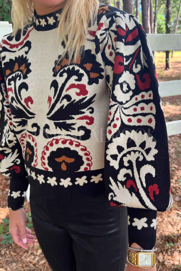 Winter Tapestry Stripes Knit Sweater by Farm Rio