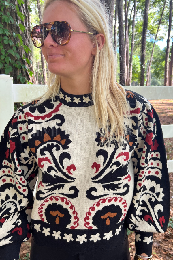 Winter Tapestry Stripes Knit Sweater by Farm Rio