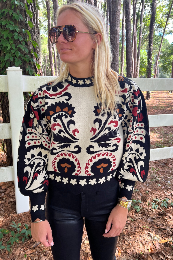 Winter Tapestry Stripes Knit Sweater by Farm Rio