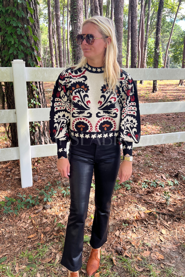 Winter Tapestry Stripes Knit Sweater by Farm Rio
