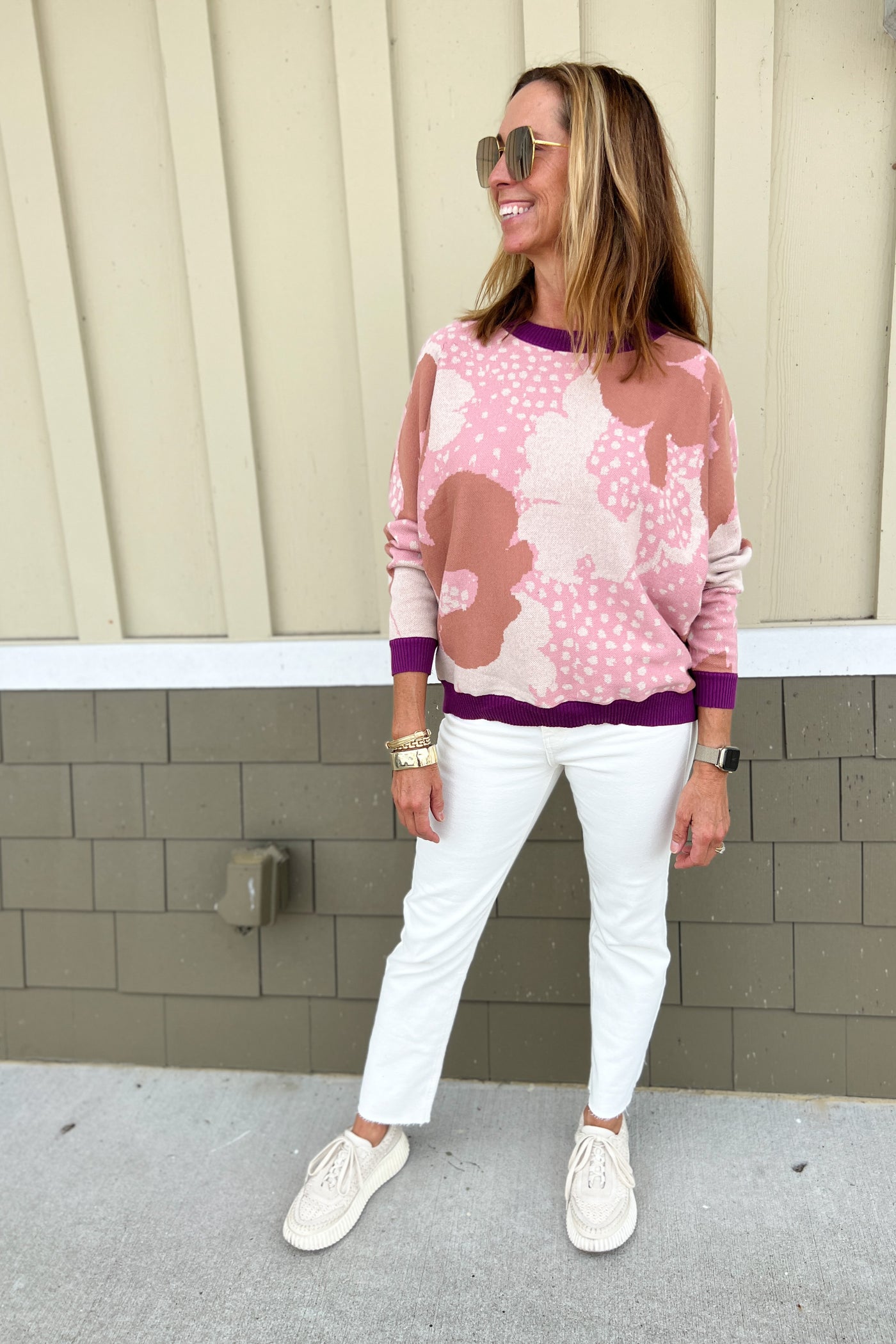 Cooper sweater, tan/violet