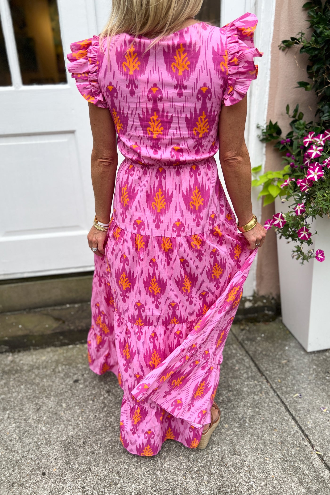 Grayton Beach dress, pink IKAT print by King + Pitt