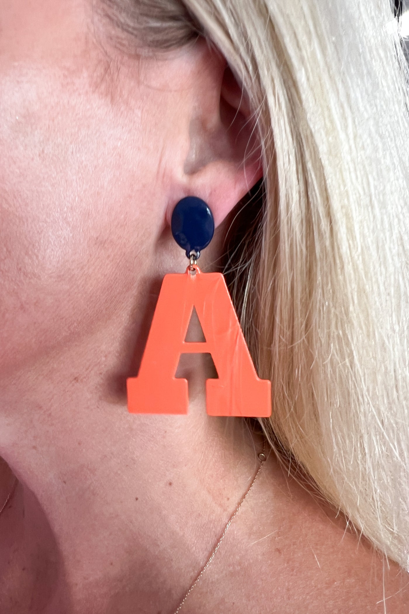 Color Letter A Earrings, navy/orange