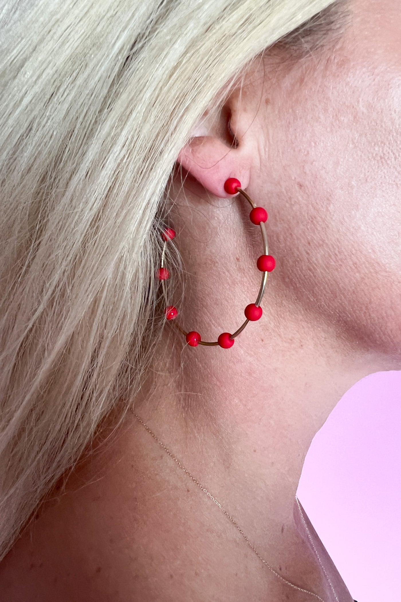 Color Ball Bead Hoops, red