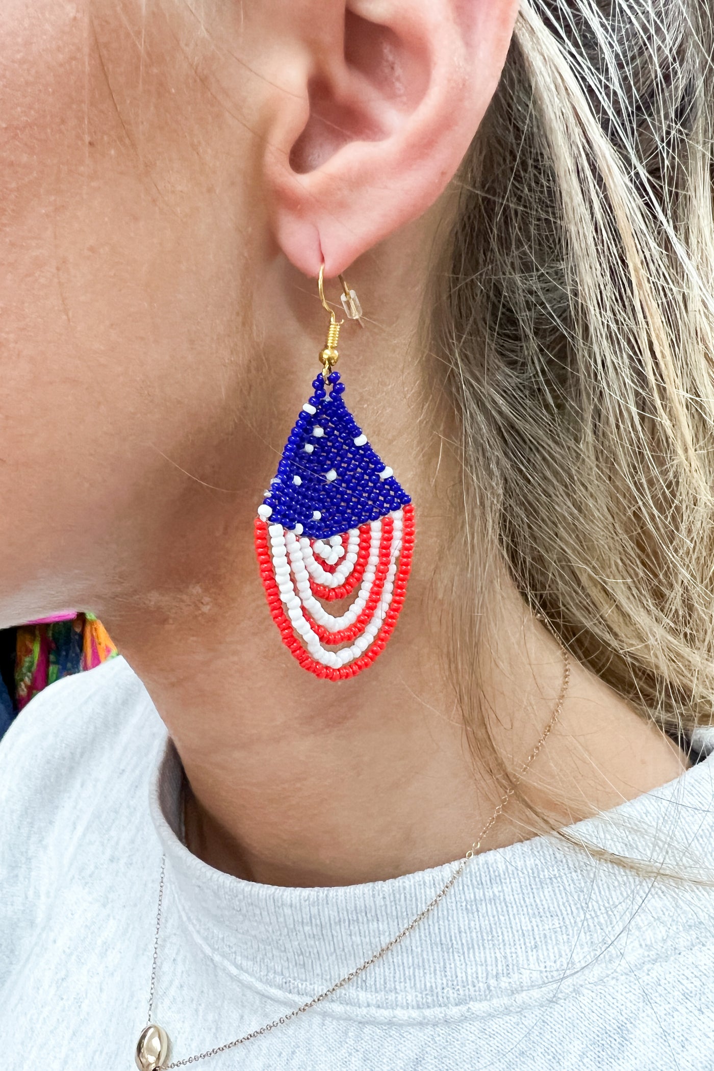 US Flag Round Fringe Earrings