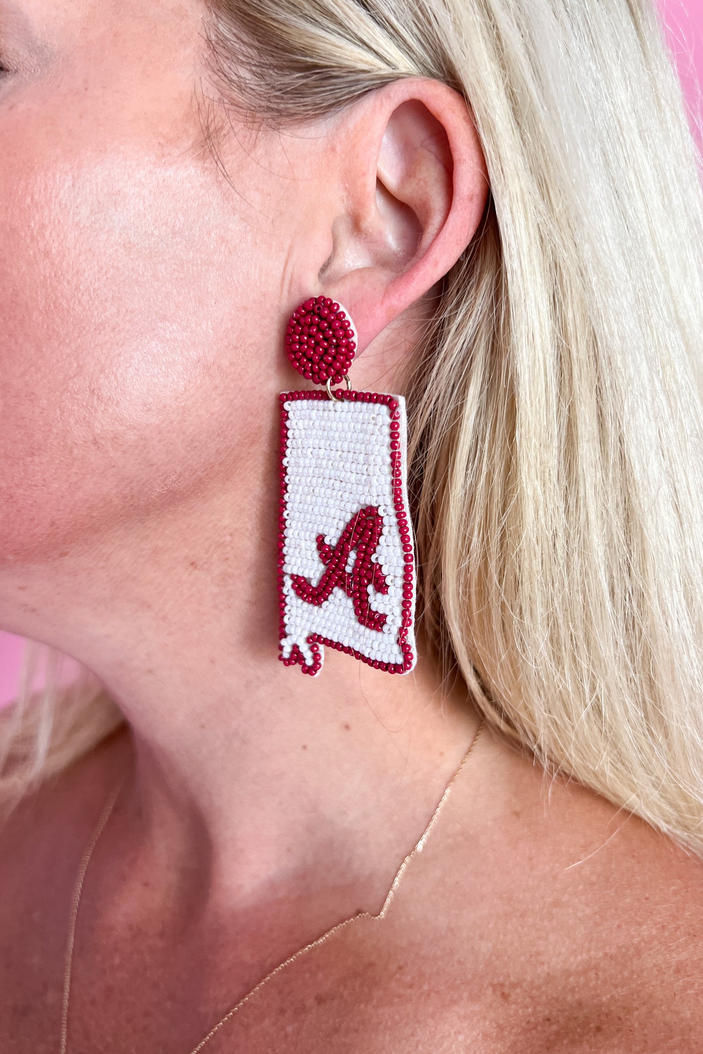 Beaded Alabama Map Earrings