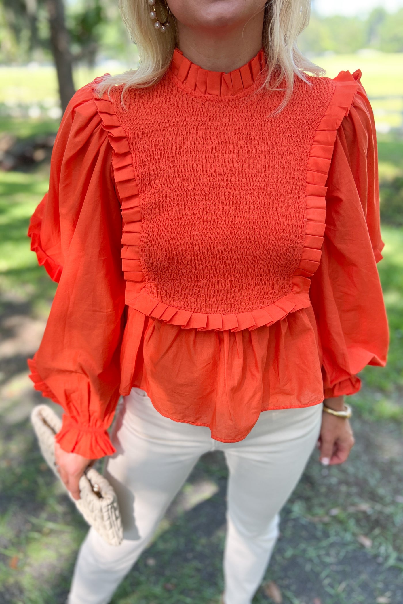 Orange Smocked Blouse by Farm Rio