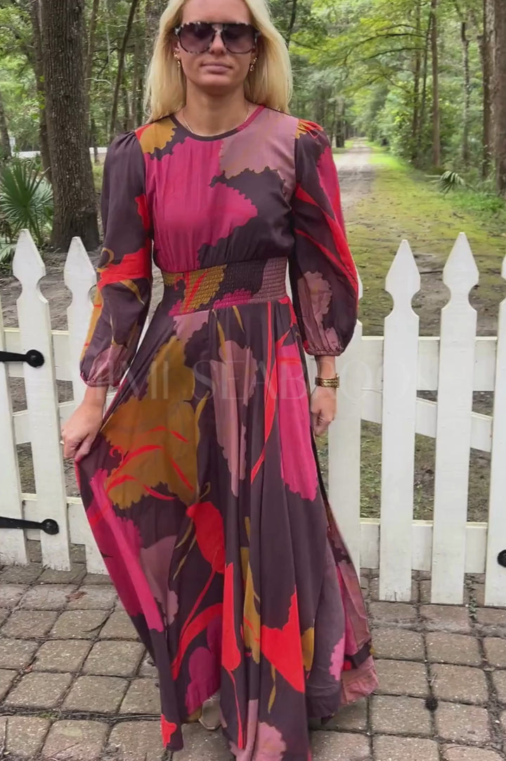 Smocked Waist Maxi Dress, Hague Brown by Oliphant