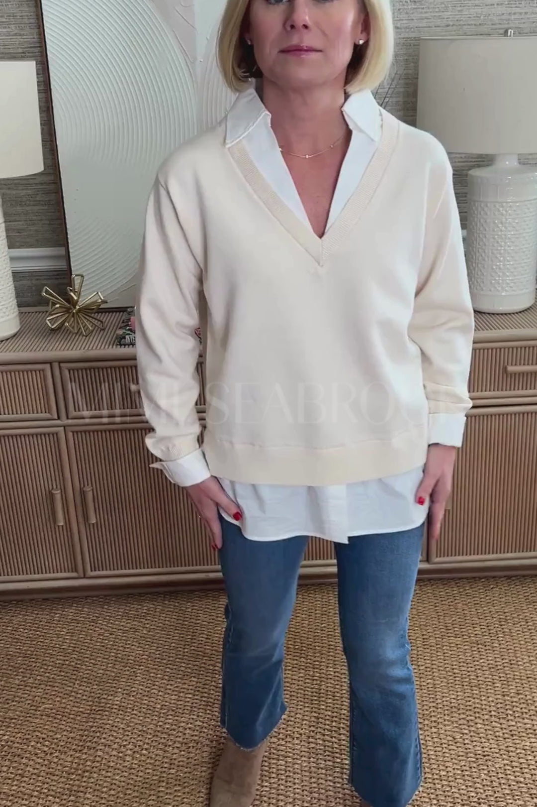 Whelan top, cream/white