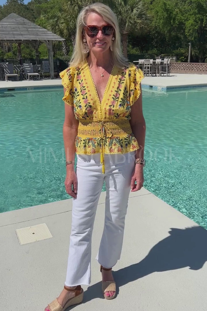 Delicate Flowers Stripes Yellow Blouse by FARM RIO