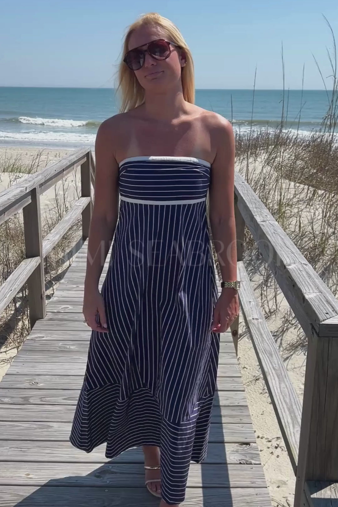 Timothy Dress, Indigo Stripe
