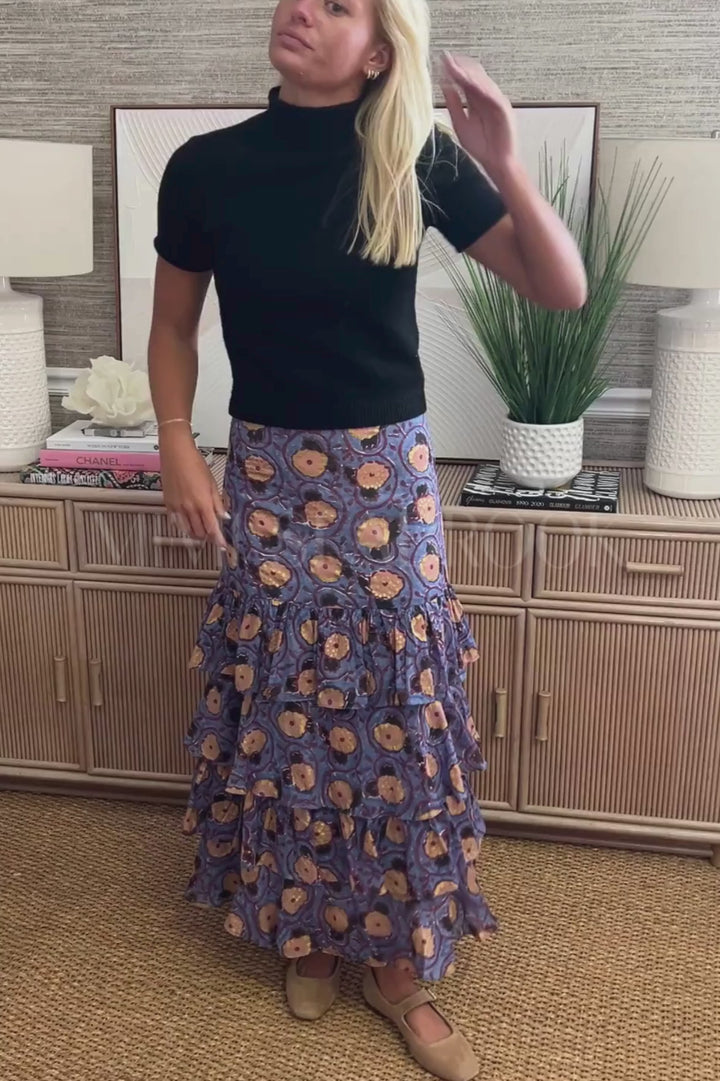 Ruffle Maxi Skirt, Verona Blue by Oliphant