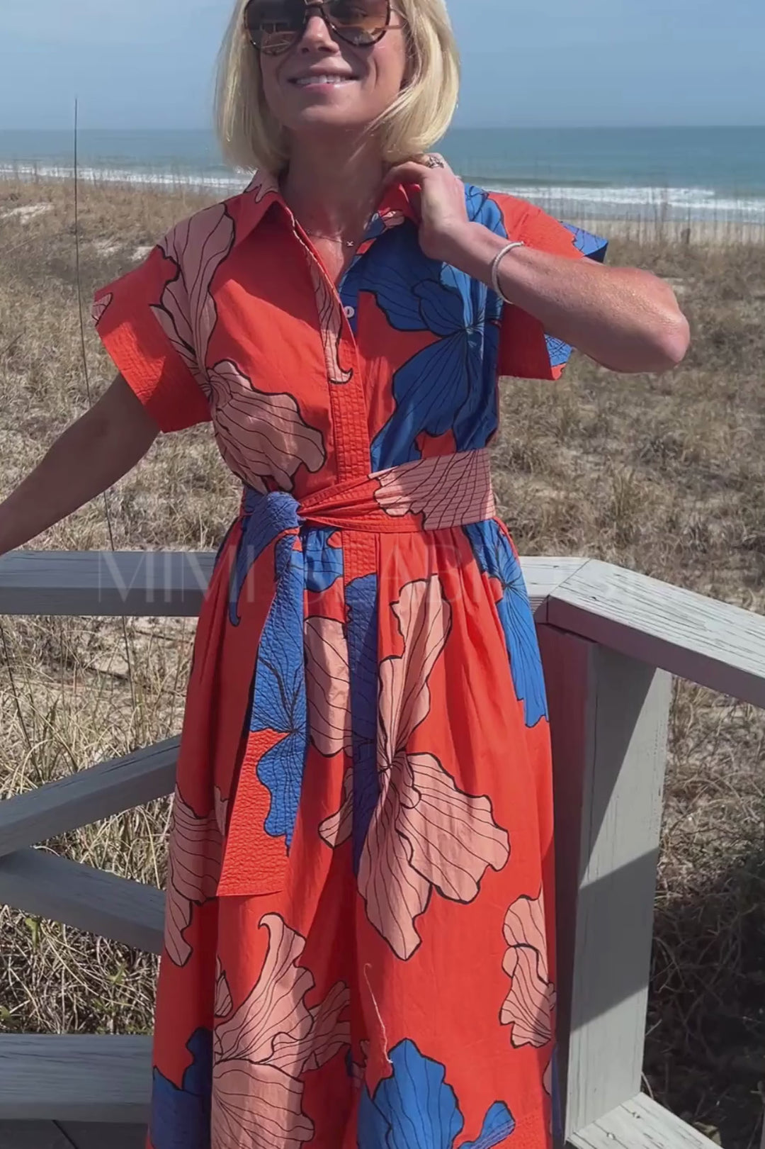 Belted Shirt Dress, Bora Red by Oliphant