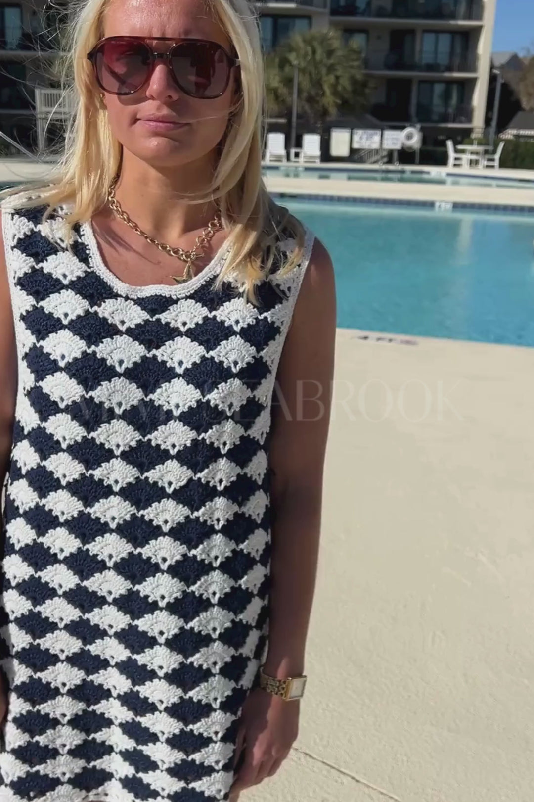 White and Blue Crochet Shirt Coverup by Farm Rio