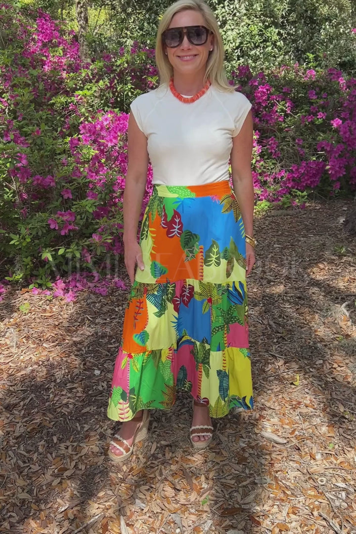 Ada skirt, tropical patch print