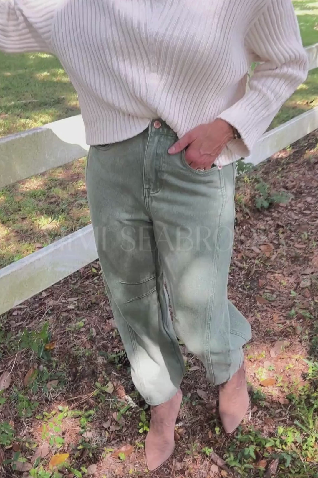 Eastlake denim barrel pants, olive
