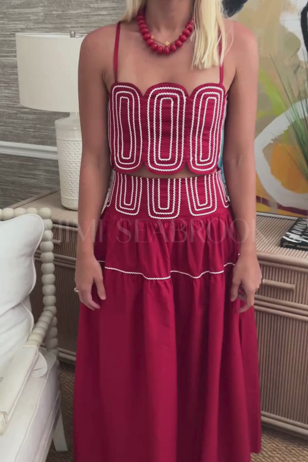 Burks top and skirt set, crimson