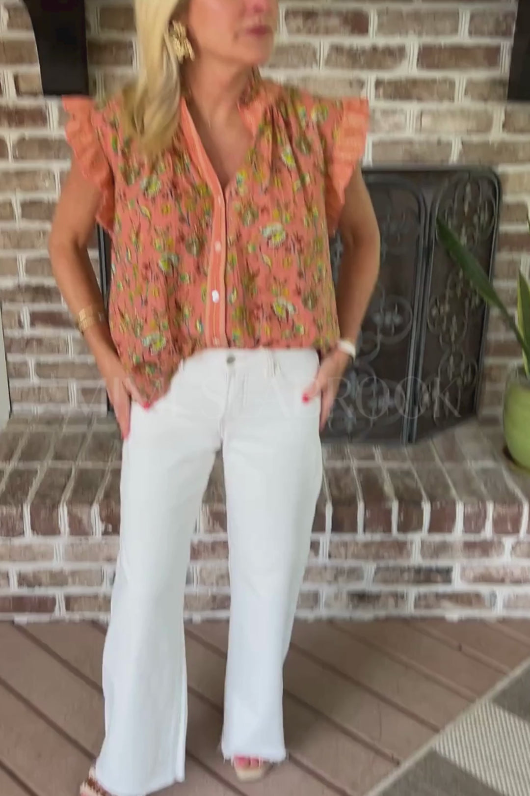 Garner top, coral