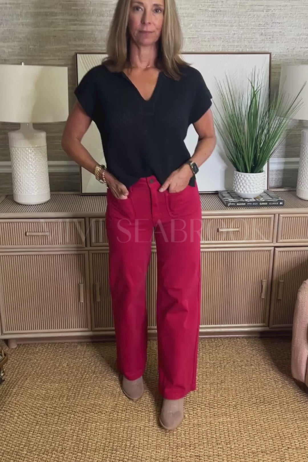 Reina denim jeans, dark red