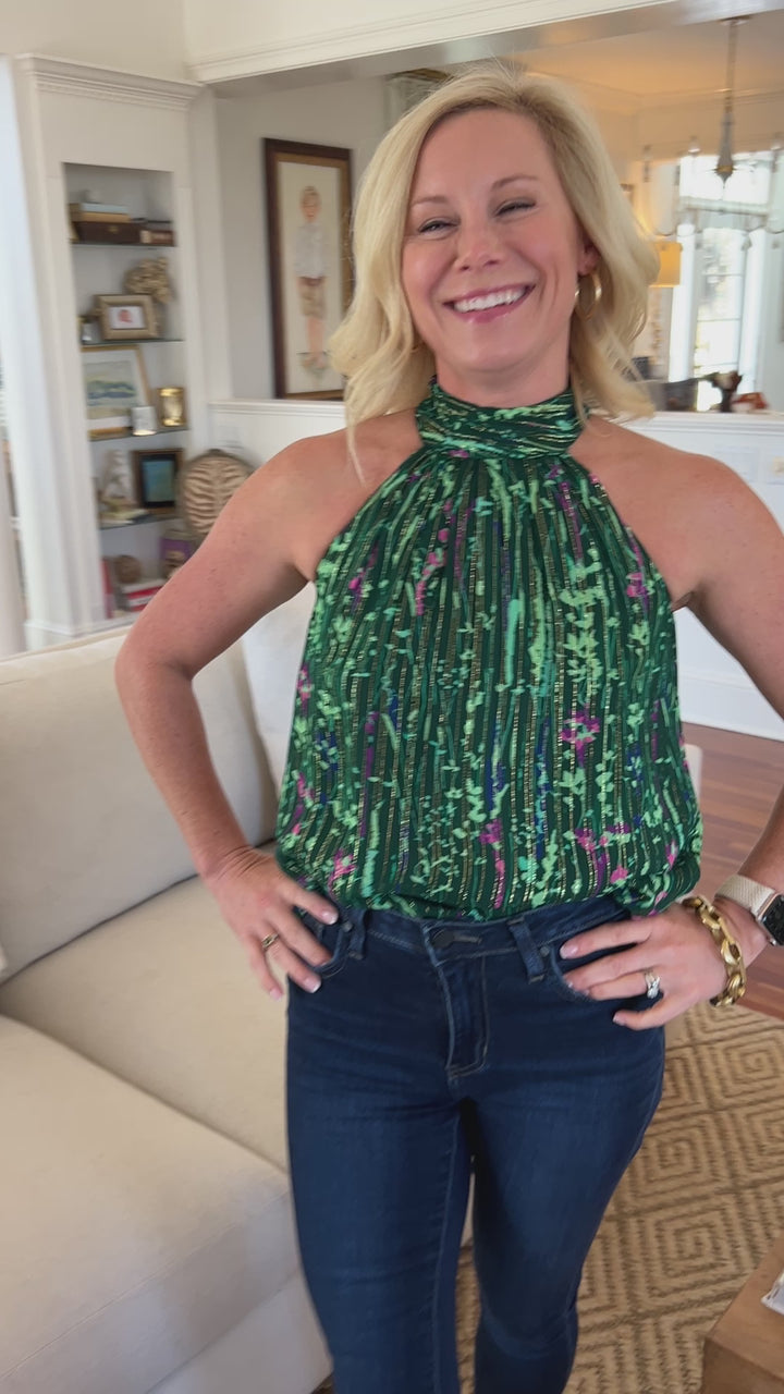 Alexa top by King + Pitt, garden lurex print