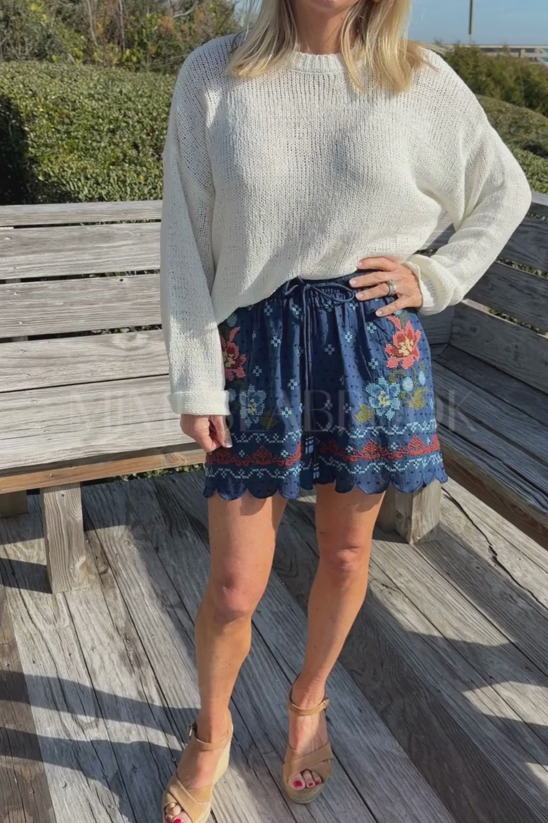 Stitched Garden Dark Blue Shorts by Farm Rio