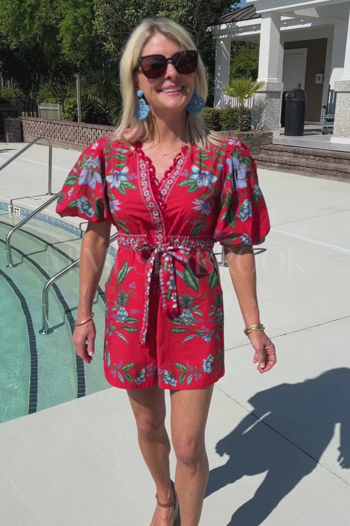 Sweet Bloom Bouquet Red Romper by FARM RIO