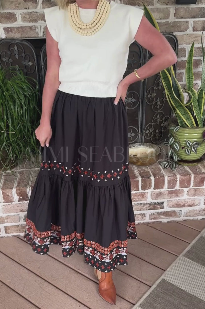 Black Embroidery Maxi Skirt by Farm Rio
