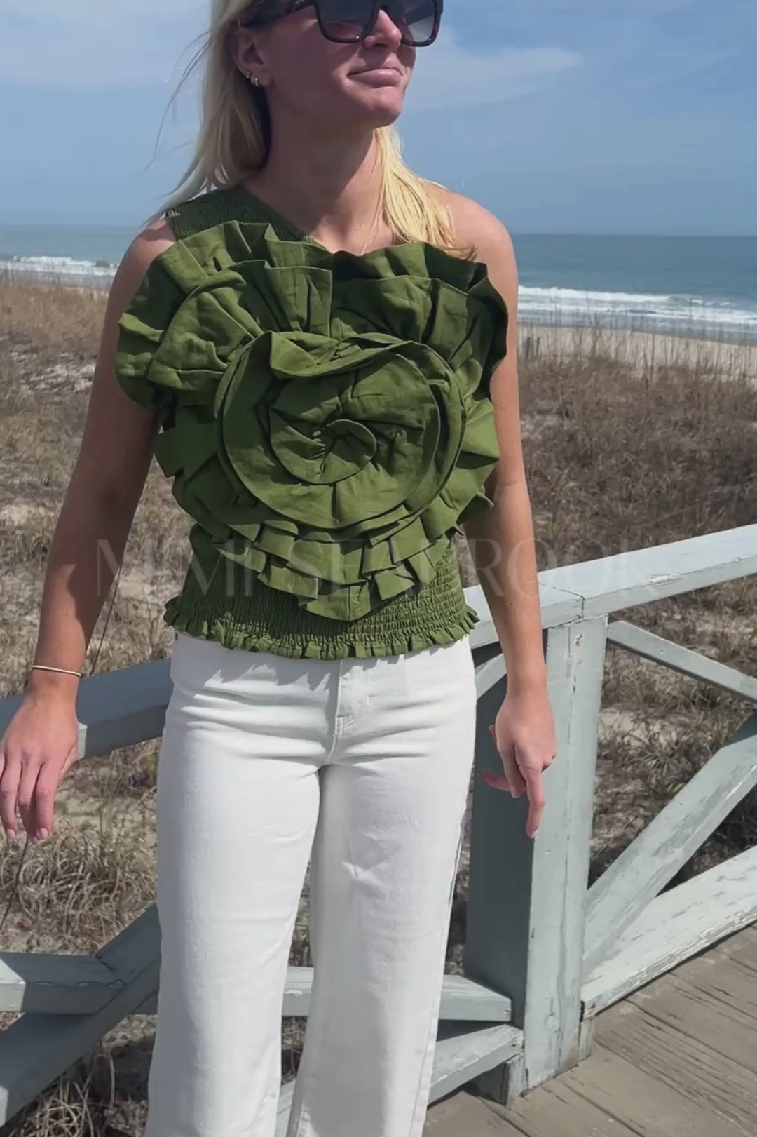 Green One Shoulder Blouse by Farm Rio