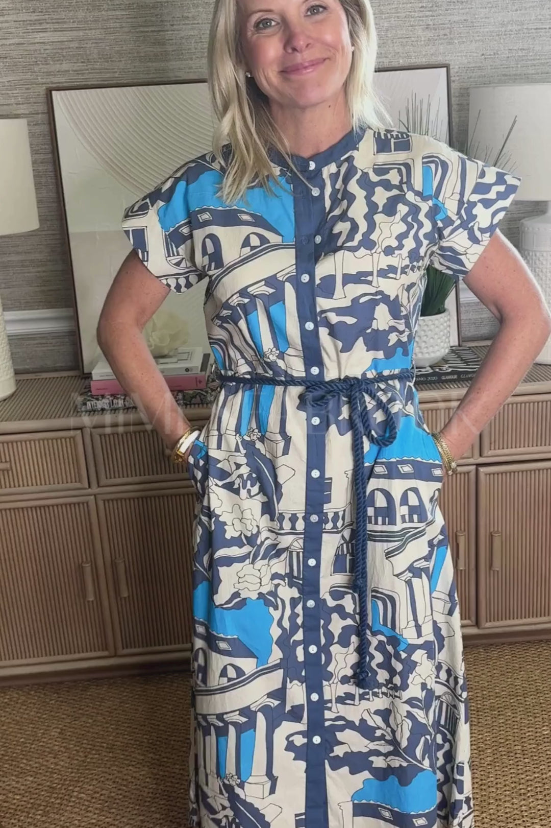 Cap Sleeve Shirt Dress, Roma Blue by Oliphant