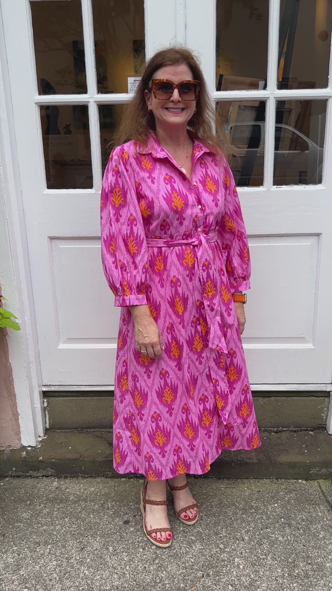 Dune Allen dress, pink IKAT print by King + Pitt