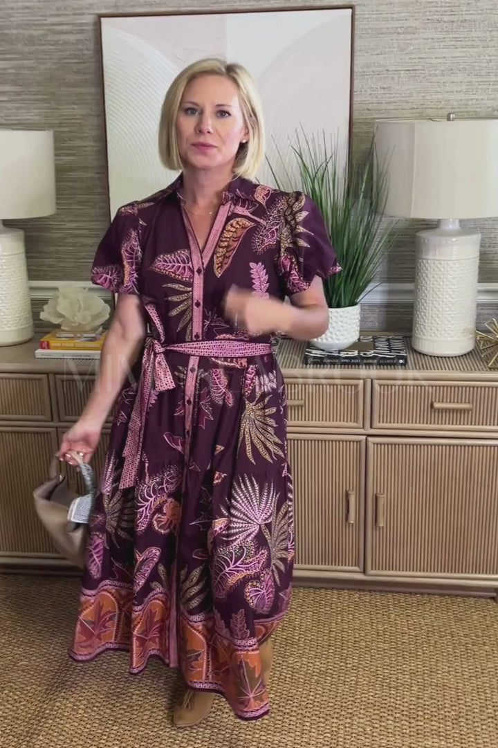 Hobson dress, wine flora print