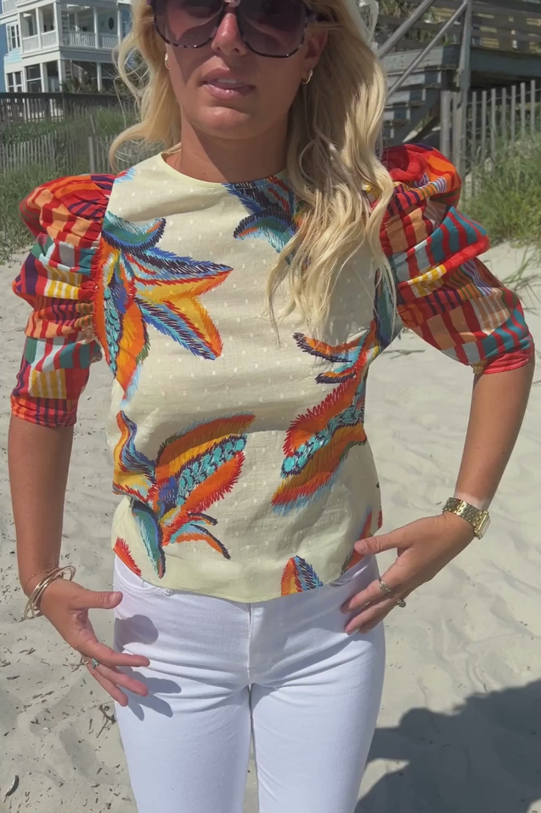 Charleston Top, tropical print by King + Pitt